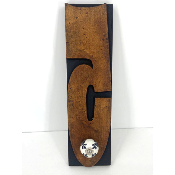 NY Times Antique Print Block Number "5" Wood Type Repurposed Knob Hanger RARE - Picture 4 of 6